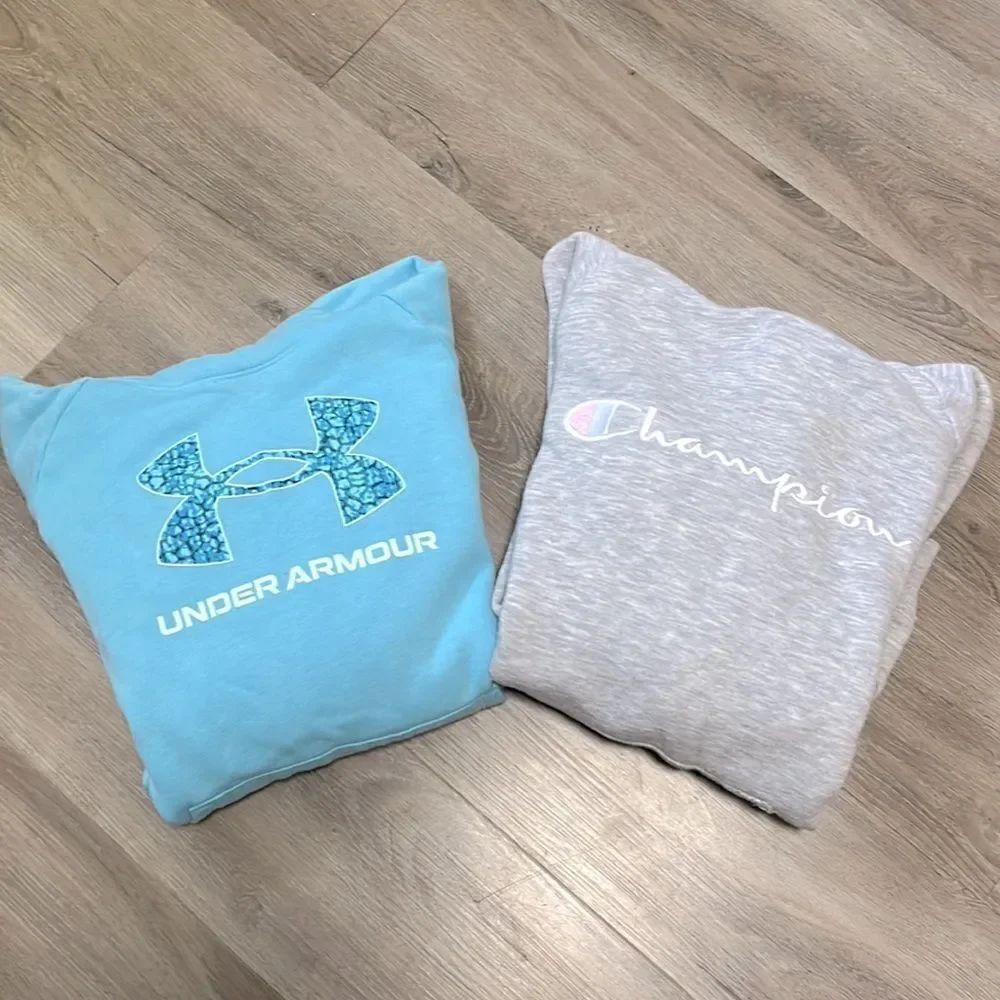 Lot of 2 Girls UNDER ARMOUR and Champion Hoodie Sweatshirts Both Size Large